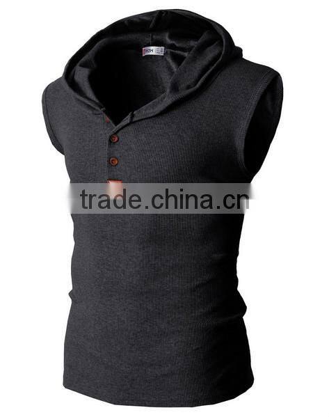 OEM new design cotton plain mens custom sleeveless pullover hoodie