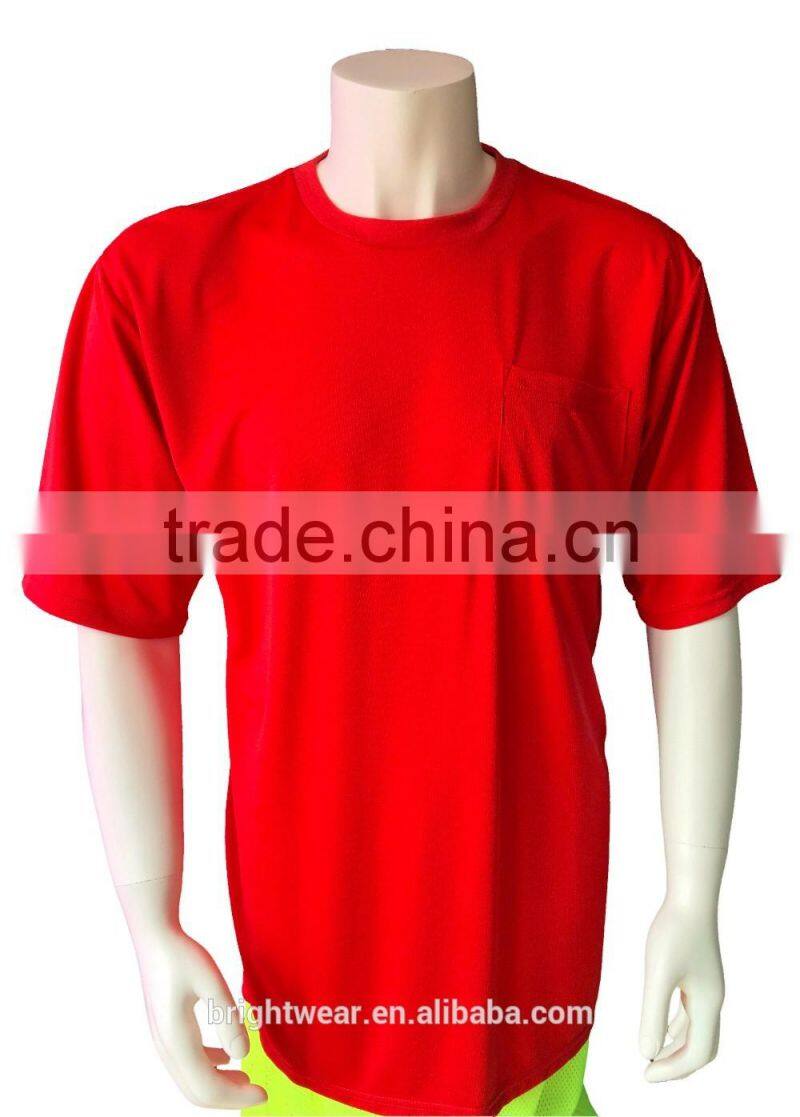 100% polyester simple basic chest pocket custom T-shirt