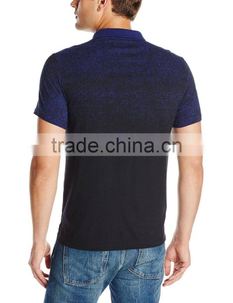 Cheap Men's Trendy dotted Gradient Discharging Printed short sleeve polo shirts with zipper pocket MP6986