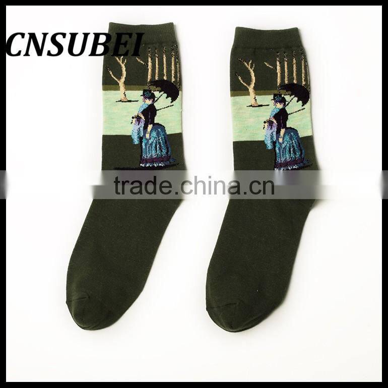 European and American painting pattern retro literary personality cotton in tube socks