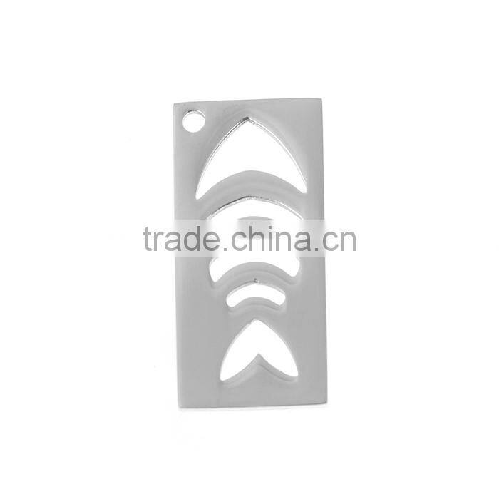 Stainless Steel Cut Out Charms Rectangle Silver Tone Fish Bone