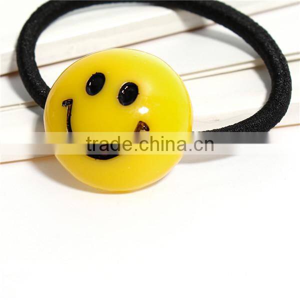 Resin Enamel Hair Ties Round Yellow Emoji Smiley Pattern Pattern Ponytail Hair Band