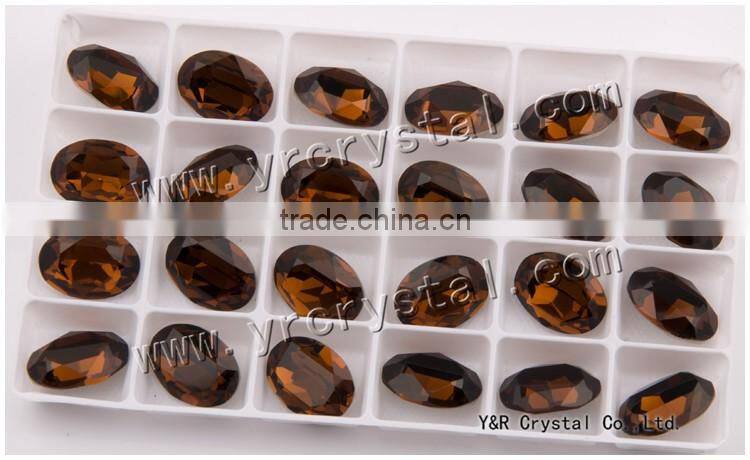 Best quality Crystal Fancy Stone, 10*14mm, 13*18mm Smoked Topaz Point Back Glass Beads