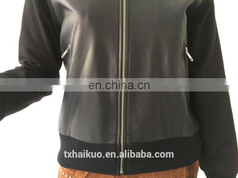 Womens sheep leather punching jacket with pontie sleeve