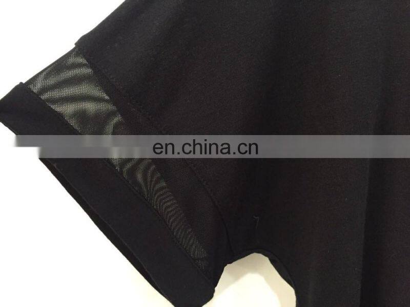 2017 summer mesh cloth splicing printing round neck T-shirt