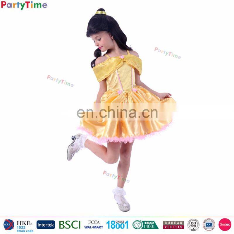 deluxe style yellow princess beauty costumes princess dress baby girl party dress children frocks designs