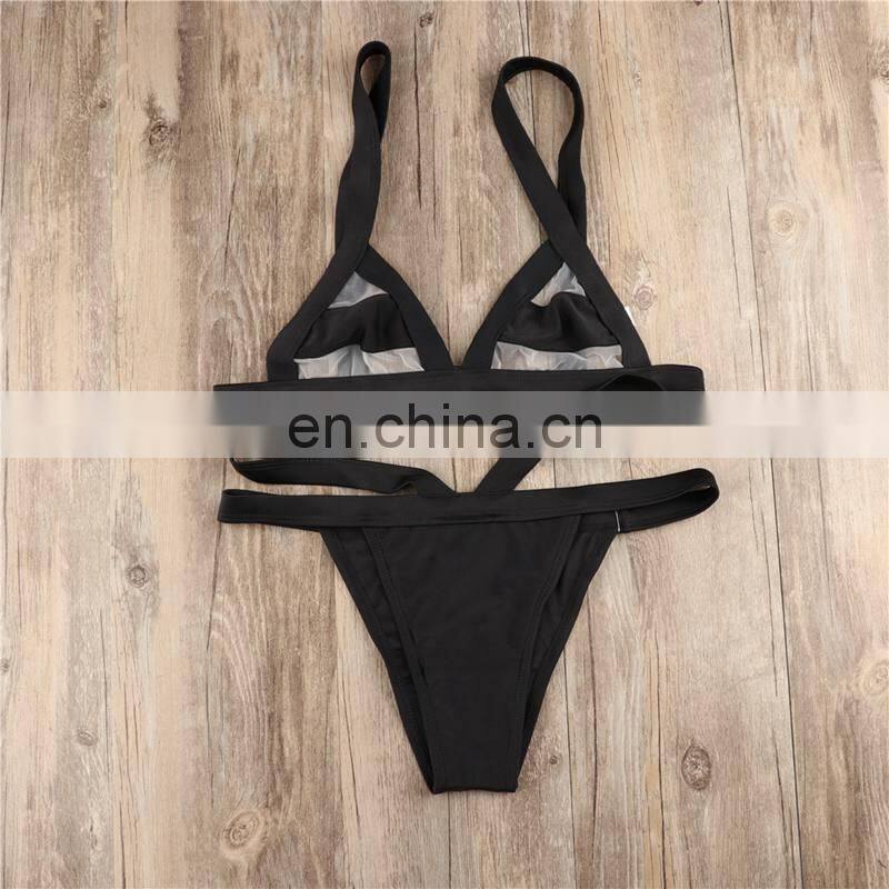 2PCS Sexy Transparent Mesh Stitching Bikinis Set Solid G String Swimsuit High Waist Women Micro Swimsuit Beach Mermaid
