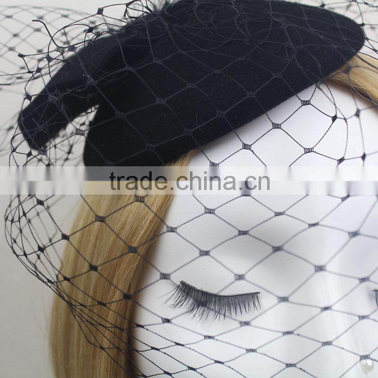 2015 Fashionable Mini Wool Hat Fascinator Hat With Veiling