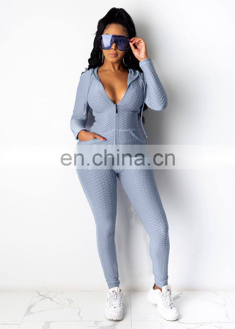 Wholesale solid color hooded tops and pants two piece set with zipper fall winter women's tracksuit in multi colour