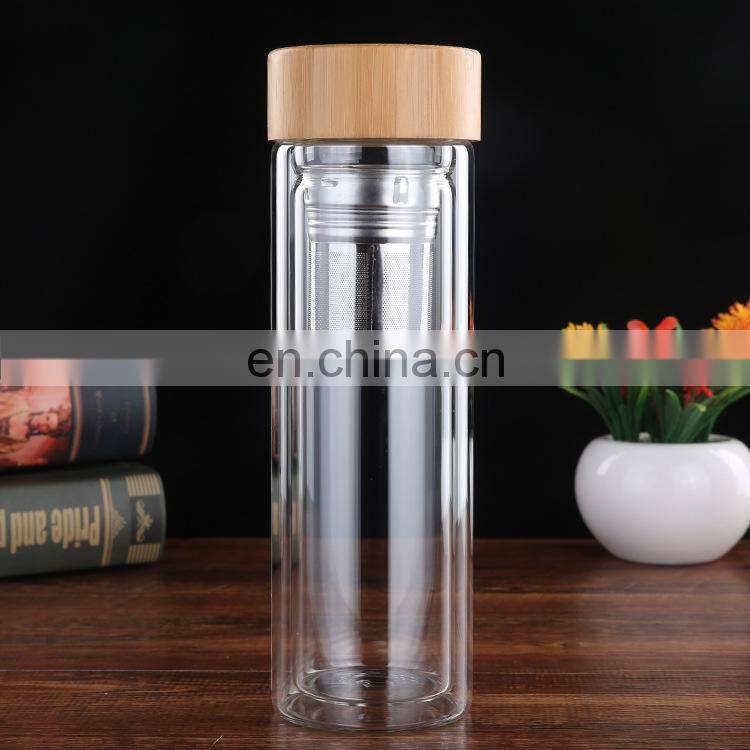 Wholesale Transparent GlassBottle Water Sport with Wooden Lid 350ml