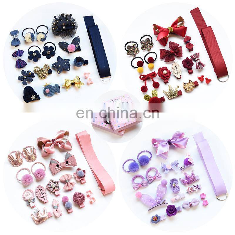 18 Pcs/Box Kids Children Accessories Hairpins Barrettes Baby Fabric Bow Flower Headwear Hair clips Girls Headdress