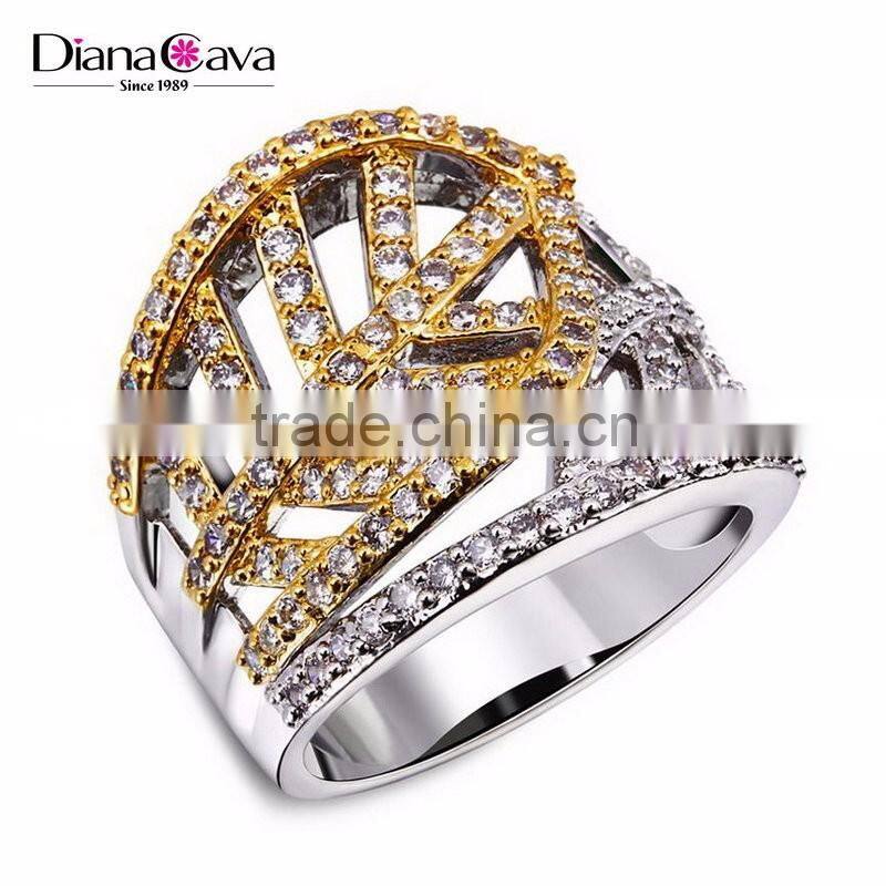 New Design Leaf Shape 2-Tone Inlay Jewelry Luxury Cocktail Party Ring Bijoux