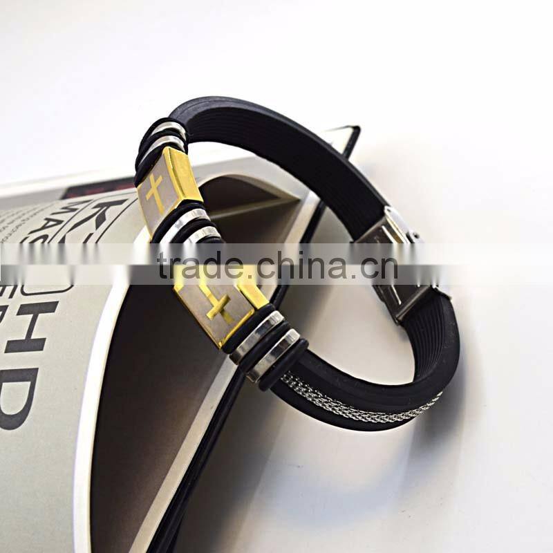 fashion bracelet silicone wristband cross steel silicon bracelet