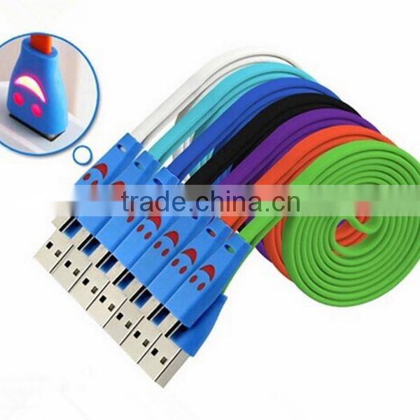2015 Smile Face V8 Micro USB Cable For Samsung S6 S5 Note 2 Note Micro USB Cable With Led Light