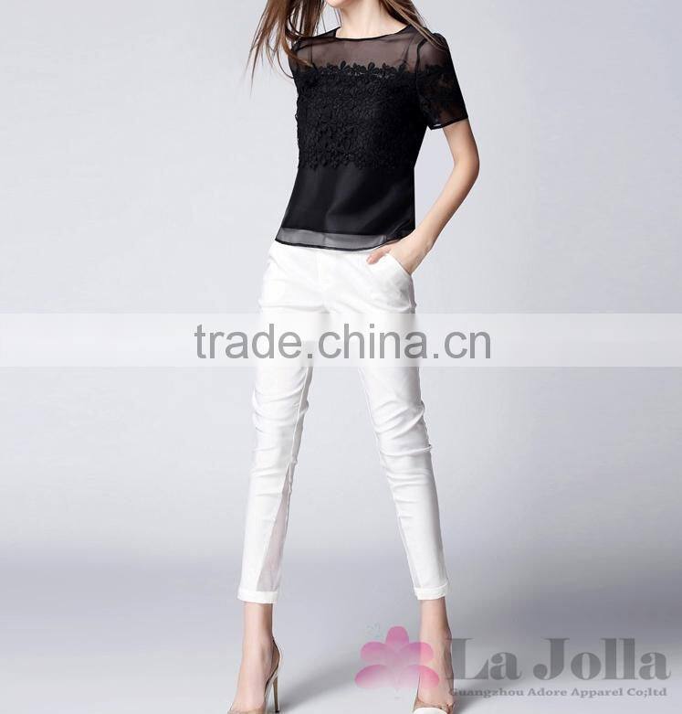 2016 Summer Fashion Lady Lace embroidered Sexy Short sleeve t-shirt 157