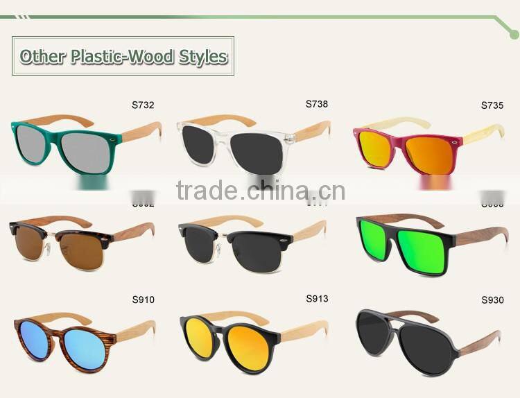 Combination sunglasses 2016 transparent green plastic frames mirror lens bamboo legs sunglasses