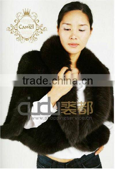 Camel9039 Mink Fur Shawl Wholesale/Retail Wrap Mink Fur Shawl with Fox Trim