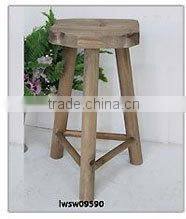 Vintage White Slats Wooden Small Folding Stool