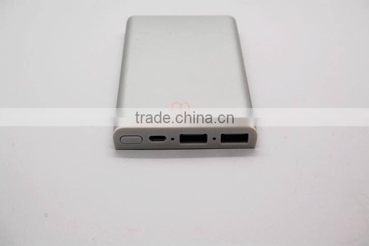 Manufactory power bank W008 aluminium alloy High quality polymer 5000mah power bank portable external battery charger for samsu