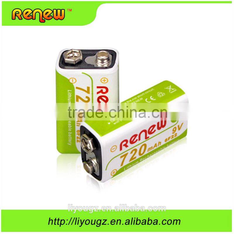 RENEW 720mAh 9 Volt Li-ion Rechargeable 9V Batteries Lithium-ion, 9 Pack