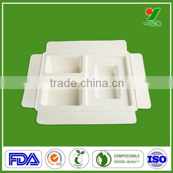 China alibaba factory eco-friendly OEM compostable dry pressing chic bagasse pulp packaging tray for industrial packing