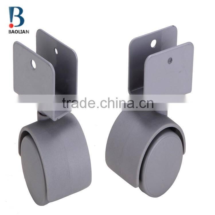 2015 discount durable 1.5 inches grey nylon U plate swivel twin plastic casters for wardrobe