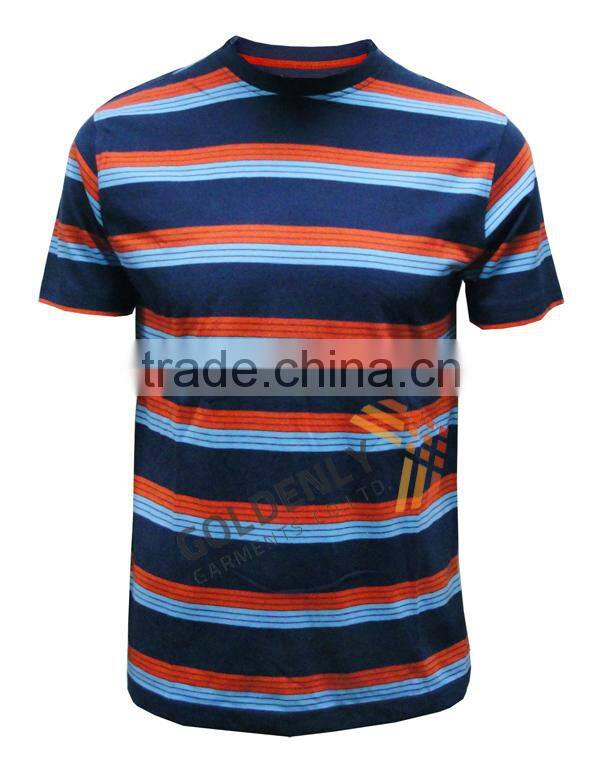 Men's round neck casual strips yarn dye T-shirt made in China