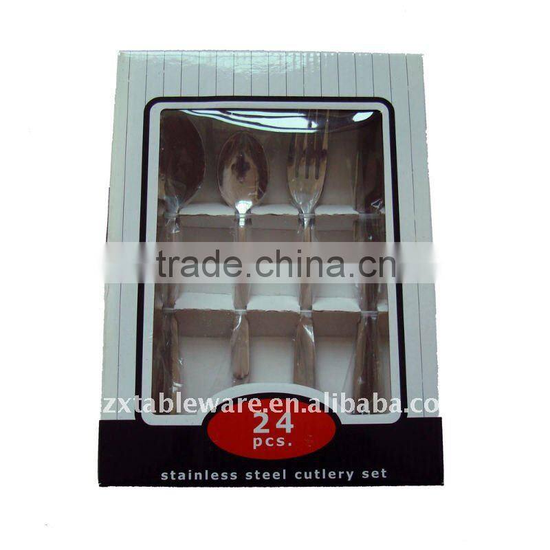 Stainless steel flatware set with crown pattern
