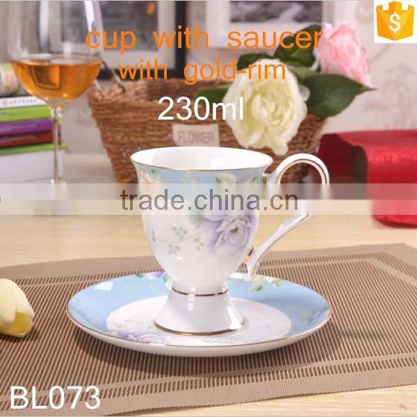 europe style bone china with gold-rim cup and saucer