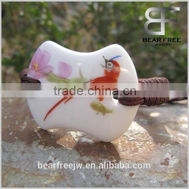 Ethic 4.0*3.5cm Bird Printing Ceramic Bracelet adjustable wrist size