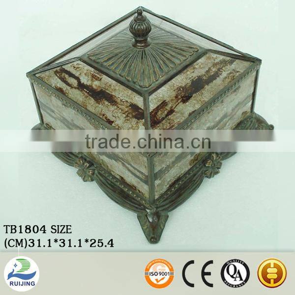 Glass and Metal Antique Brass Jewelry Box