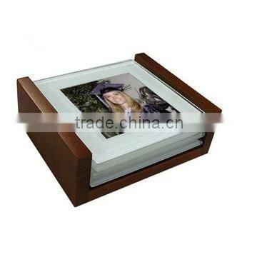 Square wedding favor photo frame heart design glass cup coaster