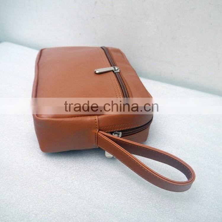 Hot sale cosmetic bag unisex brown make-up bag travel cosmetic bag with handle