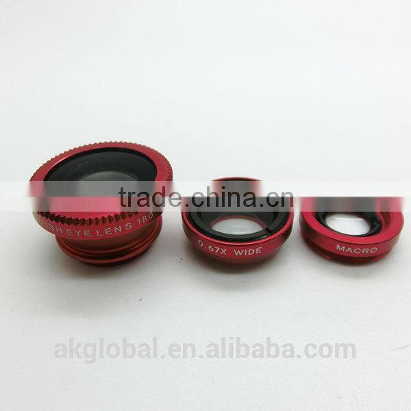 wholesale china factory 3 in 1 Wide angle+Fish eye+Macro clip-on lens for mobile phone camera lens