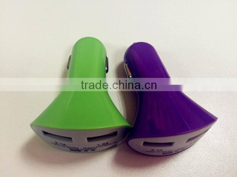 2.1A colorful Double USB trumpet car charger for cell phones manufacturers,supplliers