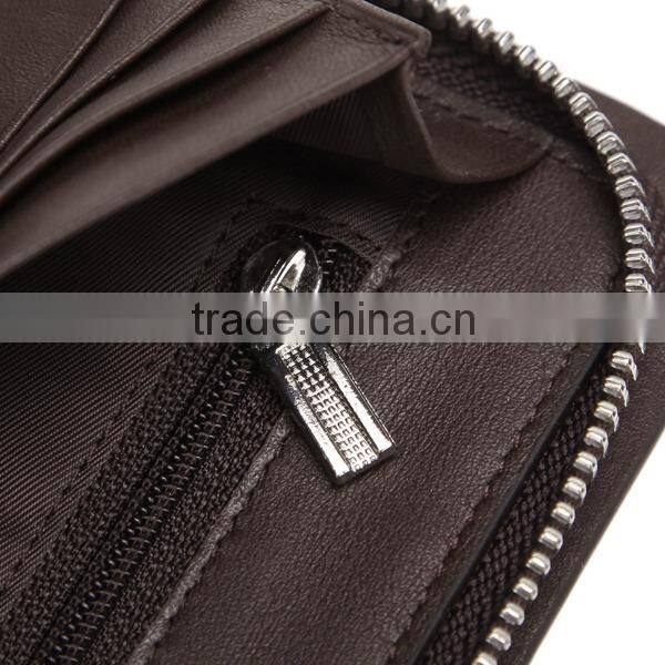 Popular Long Style Zipper Around Genuine Leather Brown Waiter Wallet