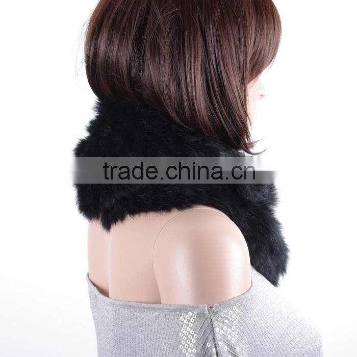Black women fur scarf with rabbit fur/knitted rabbit fur scarf for girls KZ150125