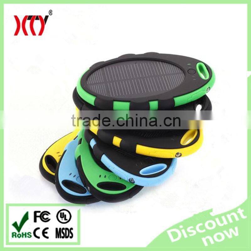 5000mAh waterproof travel solar power bank dual USB output CE RoHs certifications