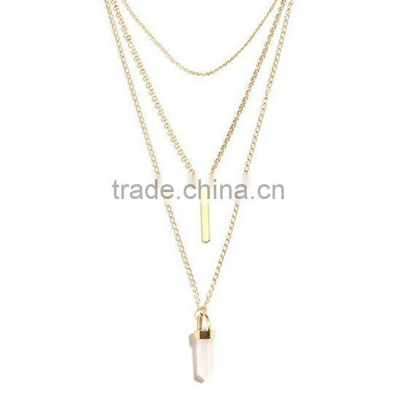 Artificial Cutting Pink Stone Multi Layers Long Necklace Choker For Fashion Lady