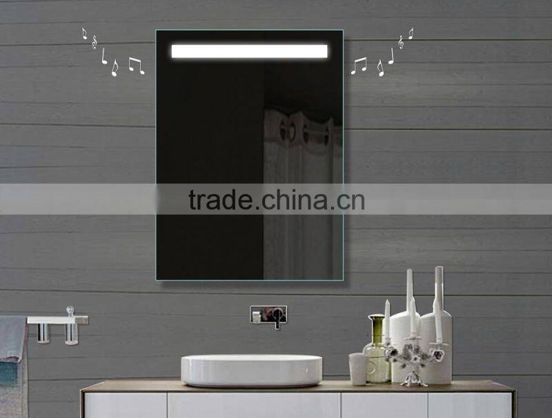 Framelss backlit led MP3 Bluetooth bathroom mirror with demister pad