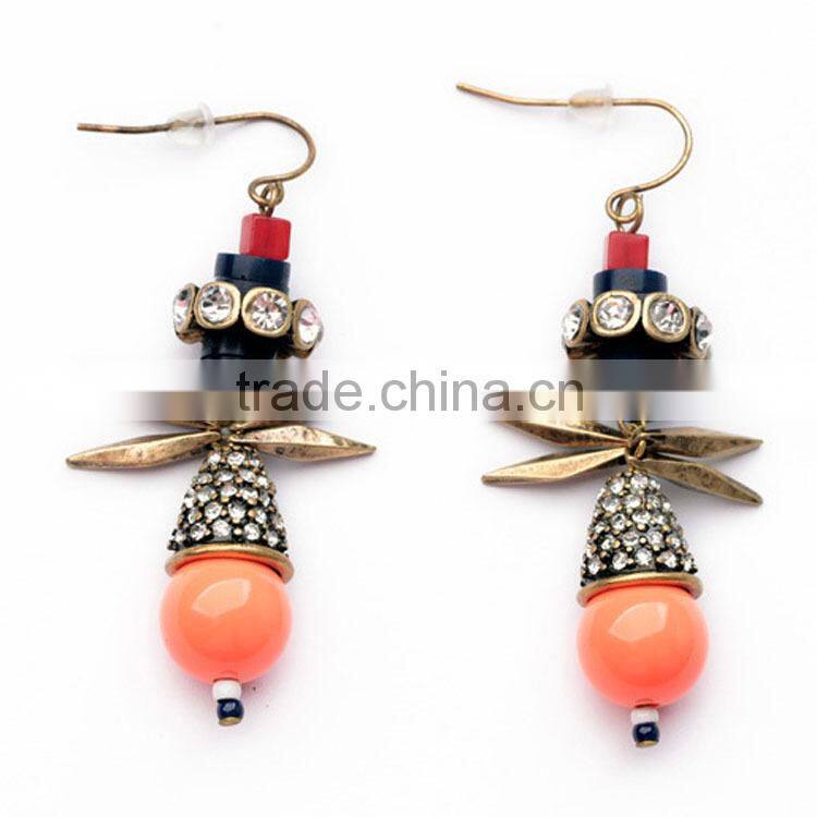 Fashion earring-- Orange stone with crystal drop earring