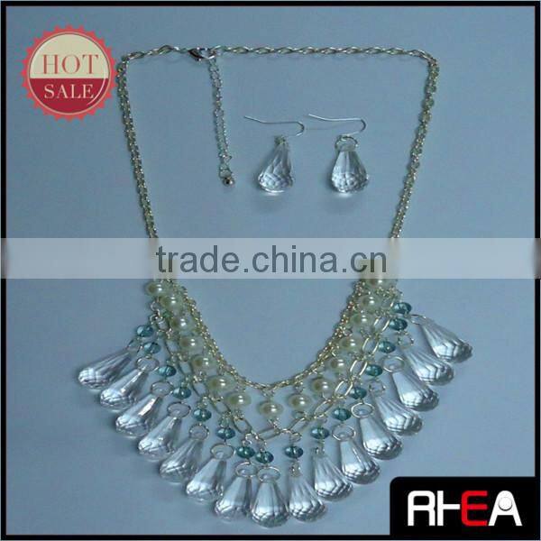 Handmade Craft Blue Acrylic Pendant Necklace and Earring Jewelry set