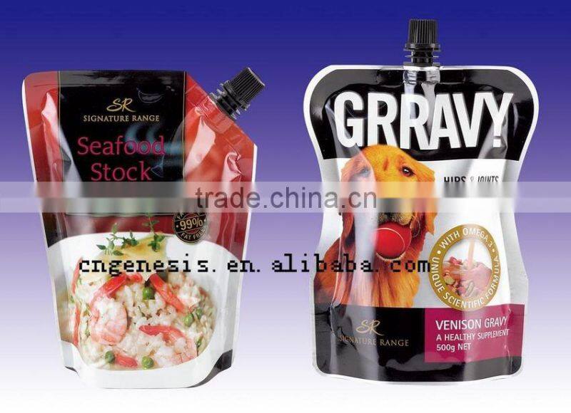 refillable BPA-free self-standing pouch/ plastic liquid bag with spout