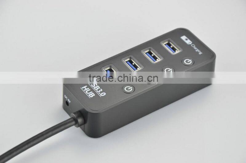 Factory Supply 4 port usb 3.0 hub with individual switches and LEDS, 4 port USB 3.0 HUB +1 quick charging charging port