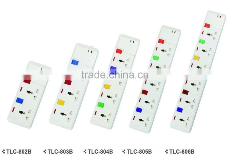 9 way ABS plastic shell extension socket with switch