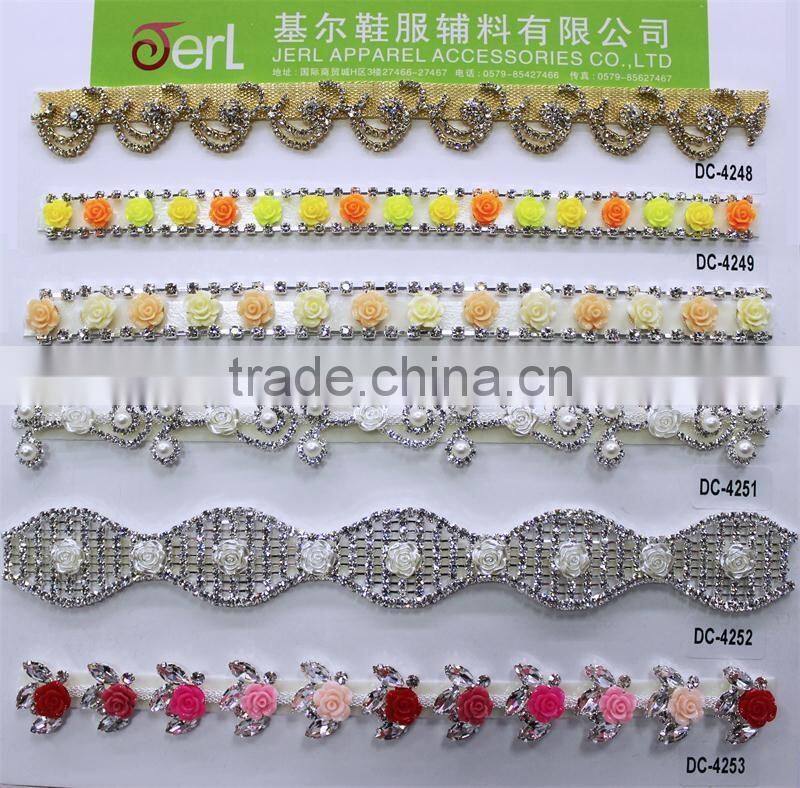 2016 fashion jewelry crystal stone resin beaded rhinestone chain trimming for dress