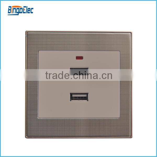 Golden color stainless steel eu type light socket with double usb port