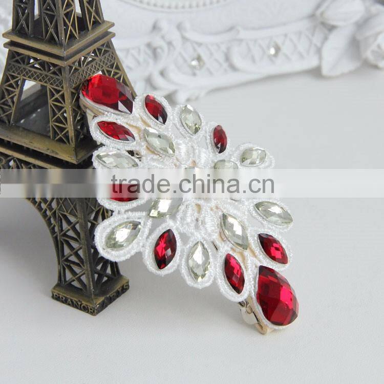MYLOVE unique hair accessory vintage red crystal white lace hairpins
