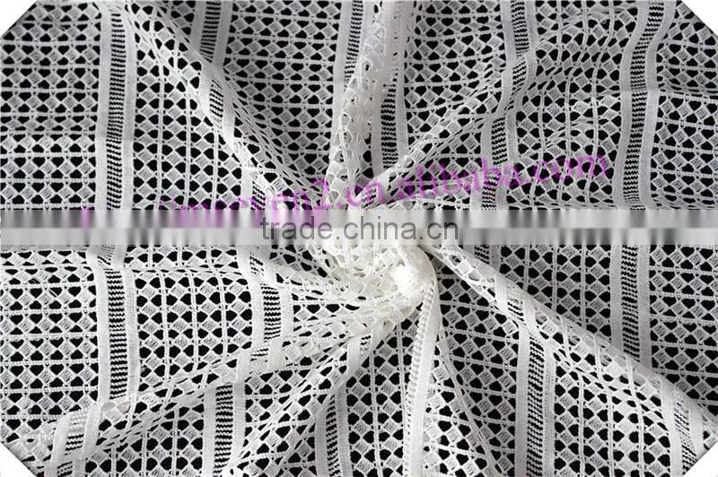 2016 fancy square design polyester fabric, white color viscose mesh fabric wholesale