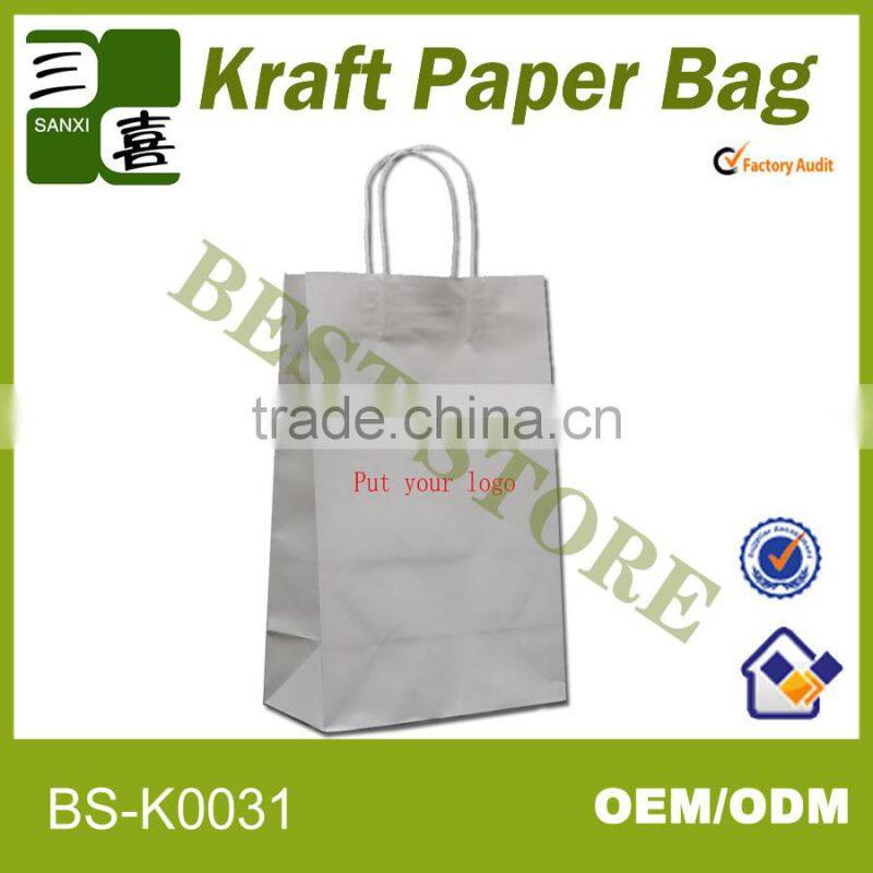 Sky blue printed kraft paper shopping bag with twisted handle
